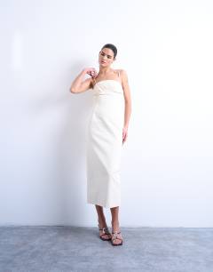 Premium ruched bust midi dress in cream