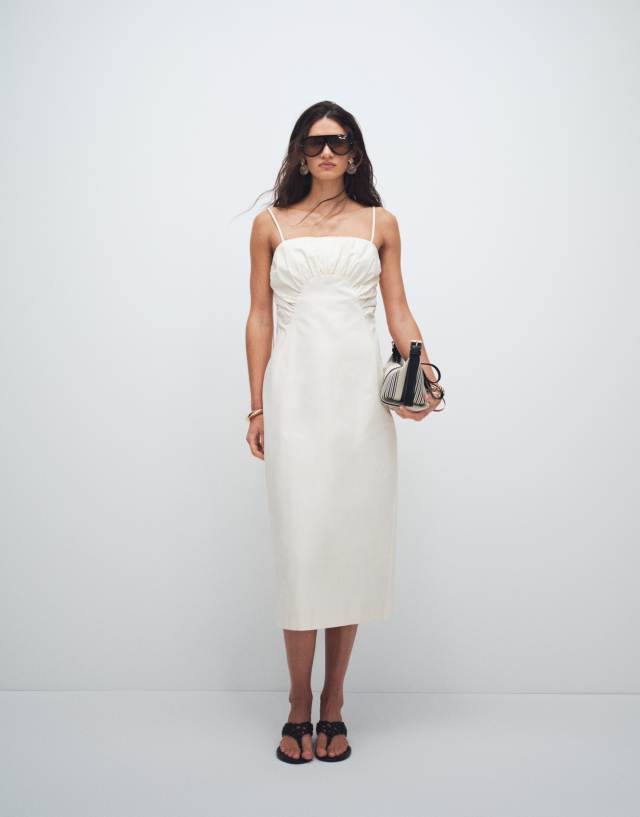 Topshop premium ruched bust midi dress in cream