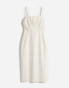 Model wearing Premium ruched bust midi dress in cream