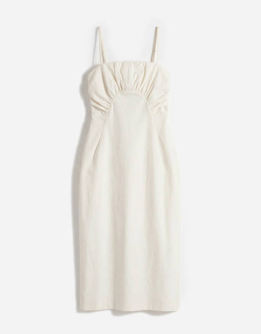 Topshop premium ruched bust midi dress in cream, 5 of 7
