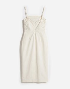 Model wearing Premium ruched bust midi dress in cream
