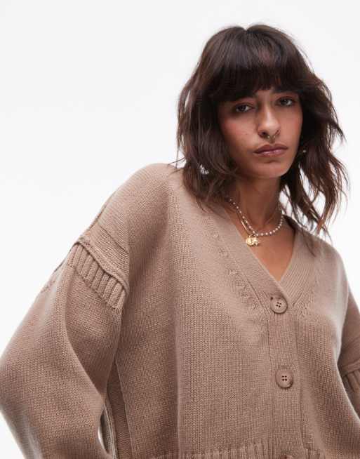 Topshop - Premium - Ruimvallend vest van wolmix in lichtbeige, 4 van 4