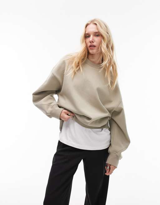 Topshop – Premium – Salviagrön sweatshirt i lång modell med dekorativ söm, 3 av 4