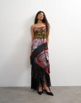 Topshop premium satin burnout devore corset maxi dress with fringing detail in multi animal print