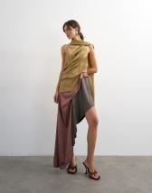 Topshop premium satin halter asymmetric mini dress with scarf detail in geo scarf print