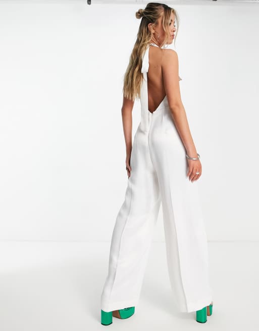 White discount backless jumpsuit