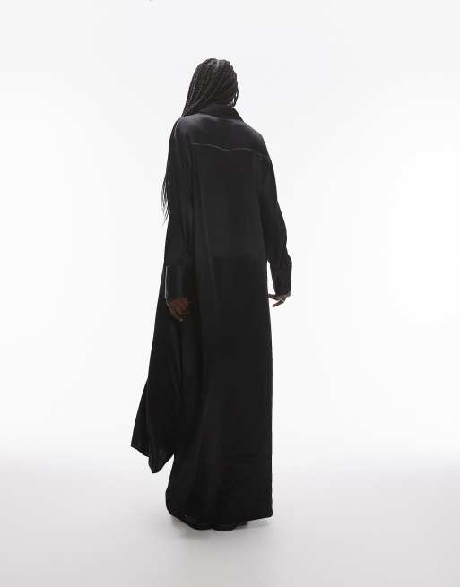 satin shirt dress maxi Naraya Collared Satin Maxi Shirt Dress - Chocolate