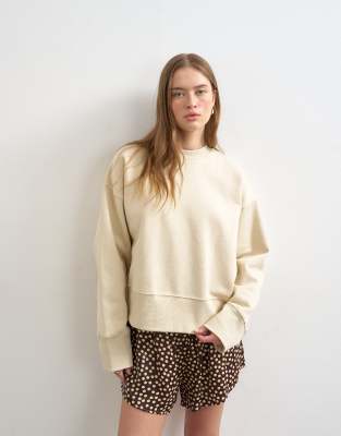 Topshop - Premium - Schweres Oversize-Sweatshirt in Sand-Neutral