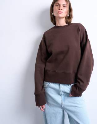 Topshop - Premium - Schweres Oversize-Sweatshirt in Schokobraun-Brown