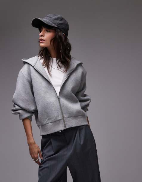 Topshop premium scuba hoodie in gray heather - view 1