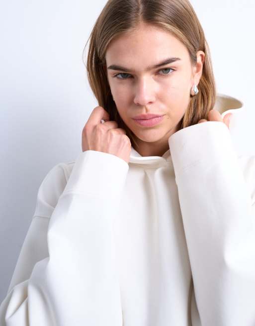 Topshop premium scuba-style fabric oversized jean grazer hoodie in ecru, 2 of 4