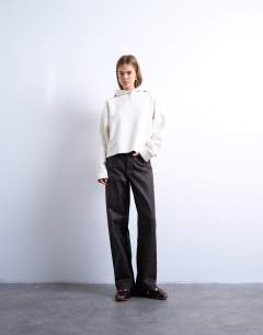 Model wearing Premium scuba-style fabric oversized jean grazer hoodie in ecru