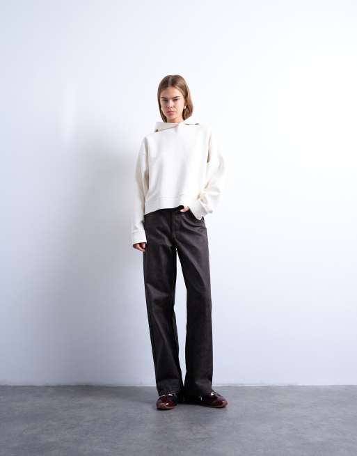 Topshop premium scuba-style fabric oversized jean grazer hoodie in ecru, 3 of 4