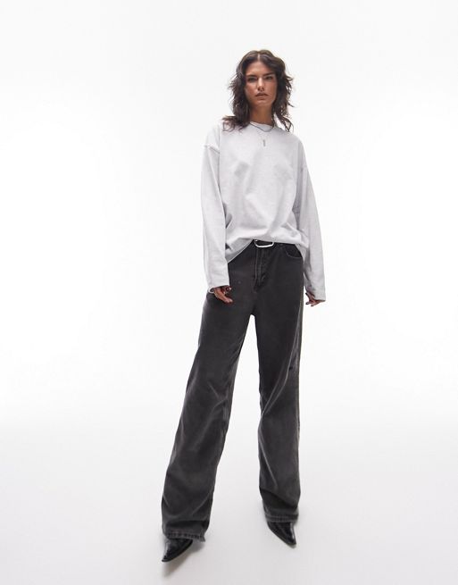 Topshop boxer fly detail pull on tailored pants in gray