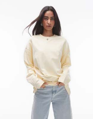 Topshop premium seam detail long sleeve skater tee in buttermilk-Yellow