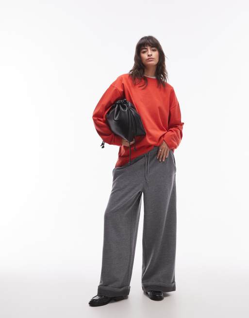 Topshop premium seam detail long sleeve skater tee in rust red