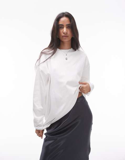 Topshop premium seam detail long sleeve skater tee in white - view 1
