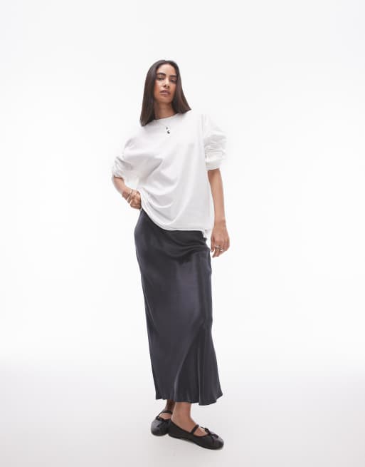 Topshop premium seam detail long sleeve skater tee in white