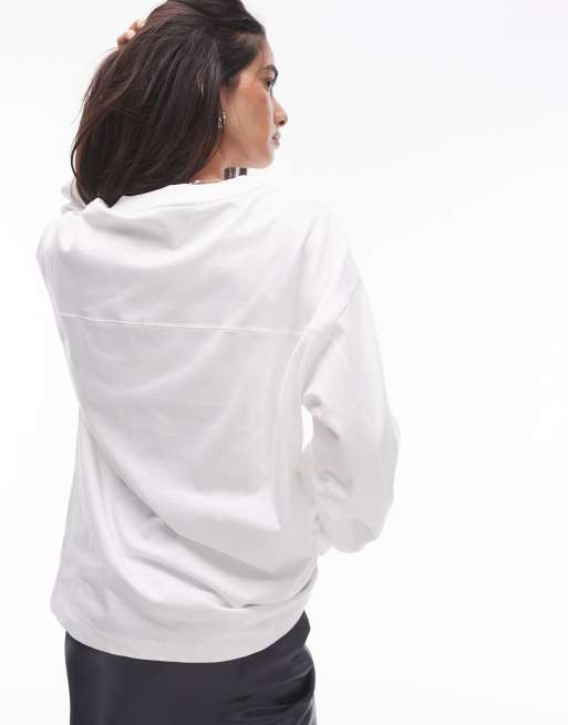 Topshop premium seam detail long sleeve skater tee in white