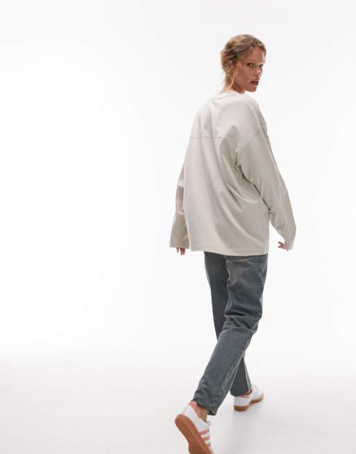 Topshop premium seam detail long sleeve skater top in stone