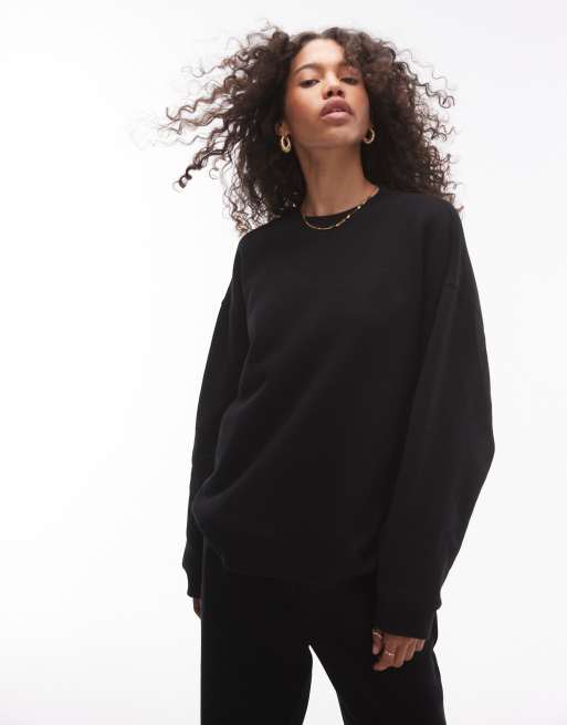 Topshop premium co ord seam detail sweatshirt in black