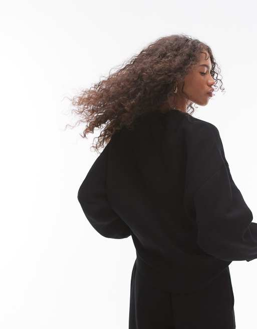 Topshop premium co ord seam detail sweatshirt in black