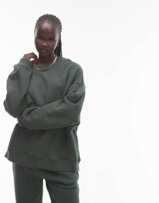 premium seam detail sweat in dark green - part of a set