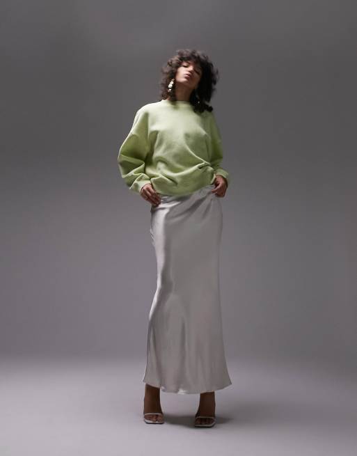 Topshop premium seam detail sweat in lime
