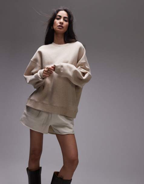 Topshop premium seam detail sweat in oat heather - view 1