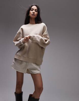 Topshop premium seam detail sweat in oat marl