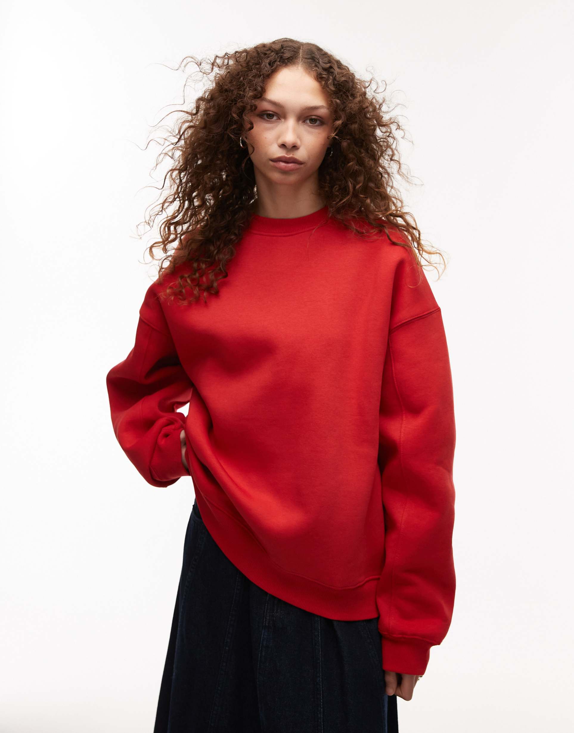 topshop premium seam detail sweat in red