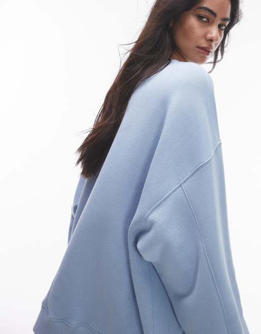Topshop premium seam detail sweat in soft blue, 3 of 4