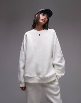 Topshop Premium Seam Detail Sweatshirt In Ecru - Part Of A Set-white