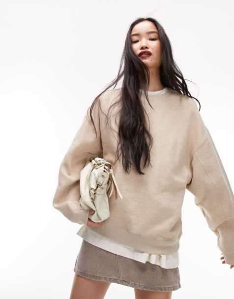 Topshop premium seam detail sweatshirt in oat heather - view 1