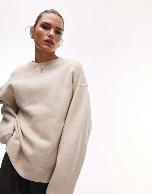 Topshop premium seam detail sweatshirt in oat heather