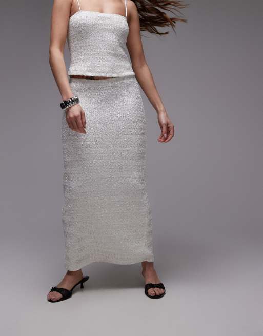 スカート BURBERRY WHITE MIDI SKIRT WITH SEQUINS BURBERRY Ladies Optic White Plisse Ruffle Detail Skirt