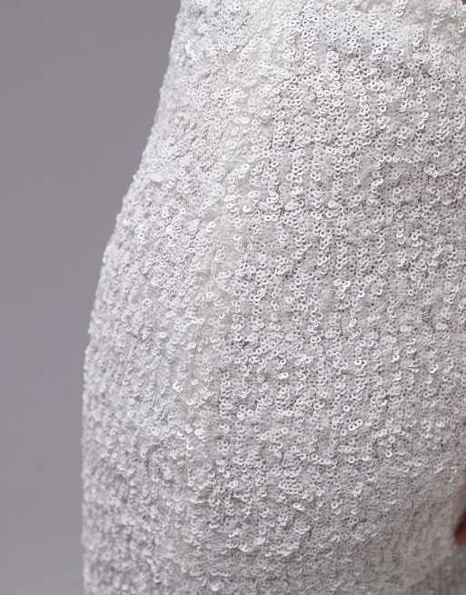Topshop premium sequin midi skirt co-ord in white, 5 of 5