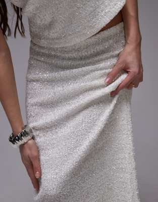 Shop Topshop Premium Sequin Midi Skirt In White