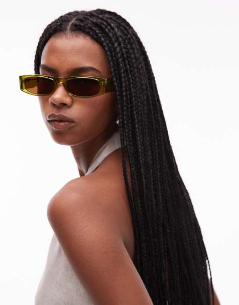 Topshop – Premium – Seychelles – Kakifärgade, rektangulära solglasögon i acetat - view 1