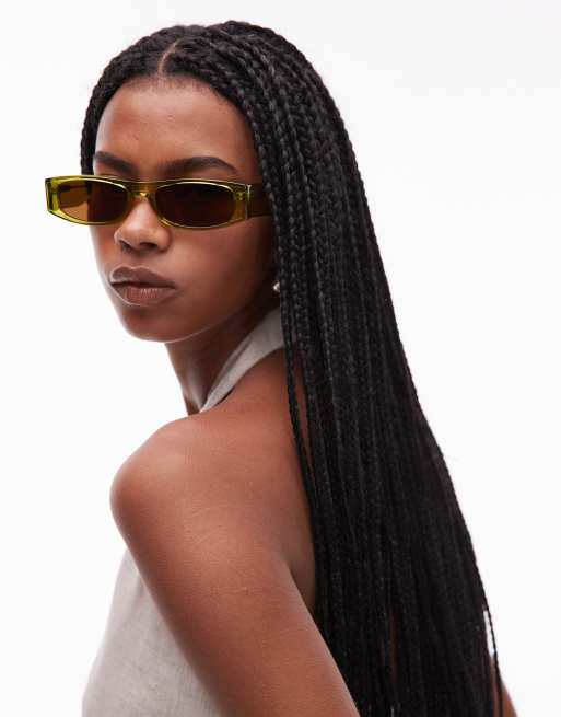 Topshop Premium Seychelles rectangular acetate sunglasses in black