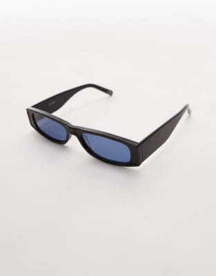 Topshop Premium Seychelles Rectangular Acetate Sunglasses In Black