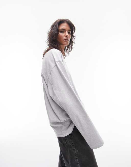 Topshop - Premium - Skatertop met naaddetail en lange mouwen in gemêleerd grijs