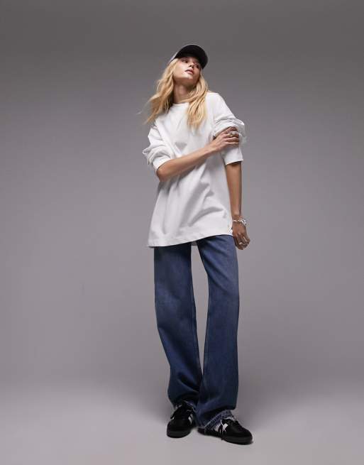 Topshop - Premium - Skatertop met naaddetail en lange mouwen in wit