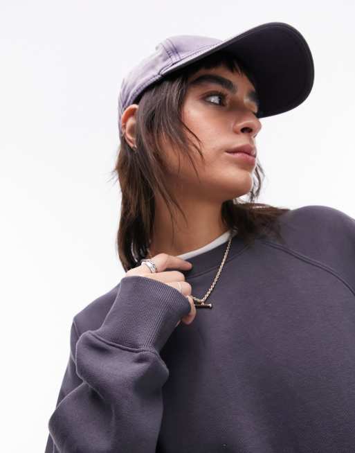 Topshop – Premium – Skiffergrå, oversize sweatshirt med rund halsringning och raglanärmar, 2 av 4