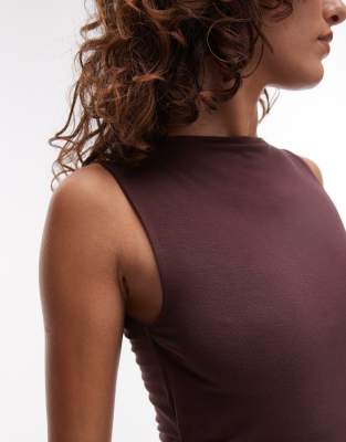 Topshop premium slash neck tank top in chocolate