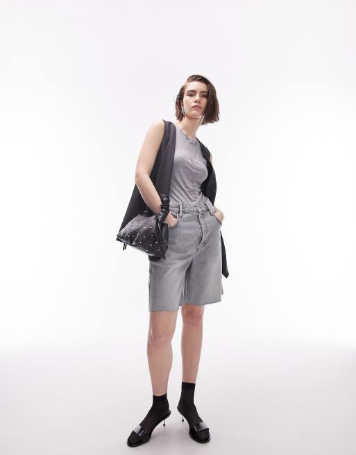 Topshop premium slinky racer singlet in grey marl