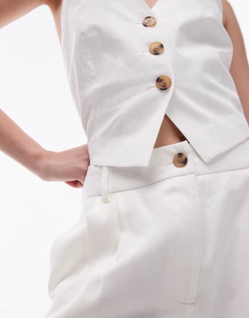 Topshop premium slouchy long tailored short in ecru, 2 of 5