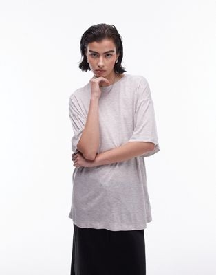 Topshop Premium Slouchy Oversized Tee In Heathered Oat-neutral