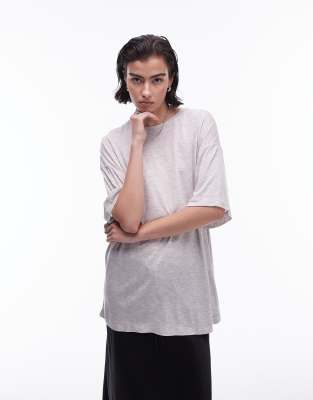 Topshop premium slouchy oversized tee in oat marl-Neutral