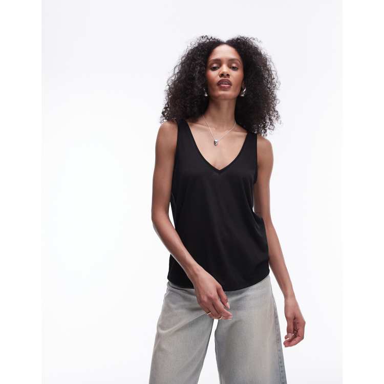 Topshop premium slouchy v neck tank top in black | ASOS